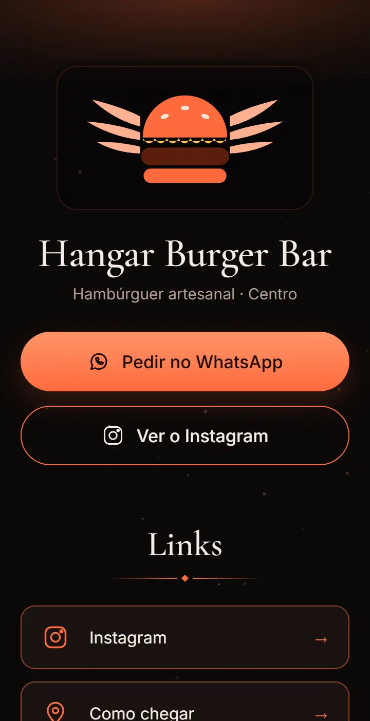 Página Link Click do Hangar Burger Bar