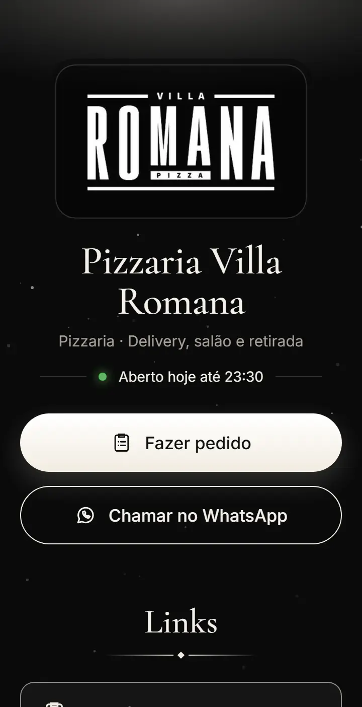 Página Link Click da Pizzaria Villa Romana
