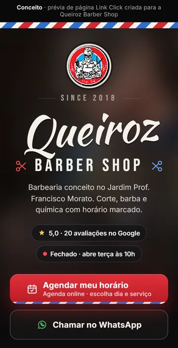 Página Link Click da Queiroz Barber Shop